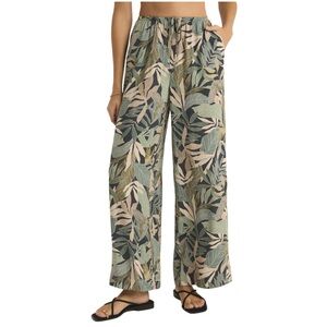 Z Supply Soleil Cusco Leaf Print Wide Leg Pants Size XS Elastic Waist Beach Boho